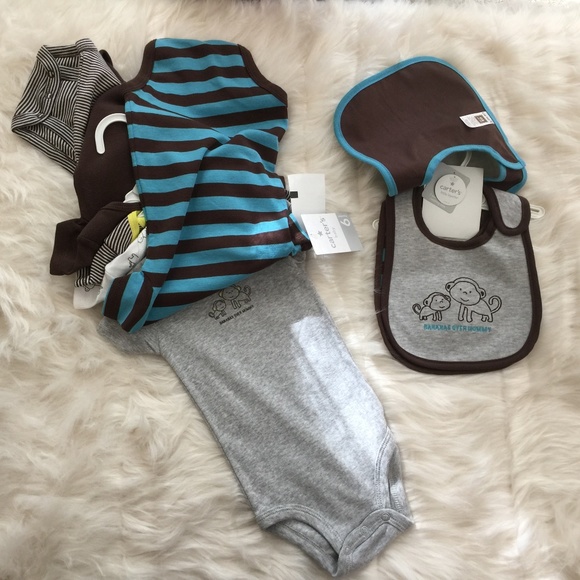 NWT! Bundle of Carter's 5 Bodysuits & 3 Bibs - Picture 5 of 6